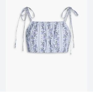 LoveShackFancy Simpson Cropped Floral-Print Crepe Top